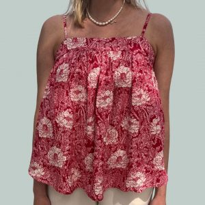 Arielle fitted top - Red flower, strop top i rødt blomster print