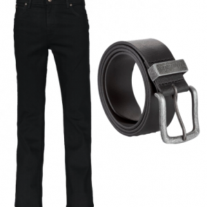 Wrangler Jeans Texas Stretch Black Og Læder Bælte_30w/30l