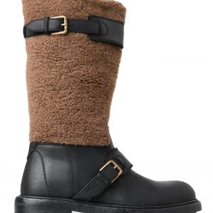 Dolce & Gabbana Sort Brun Læder Støvler