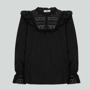 Pandora shirt, bomulds skjorte med hul mønster i sort