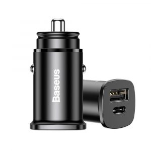 BASEUS PPS - Quick charge - Dual USB bil oplader med USB port + Type-C port - Sort