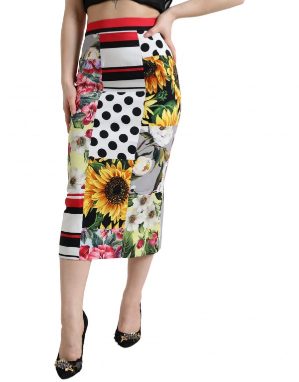 Dolce & Gabbana Multifarve Patchwork High Waist Pencil Cut Skirt