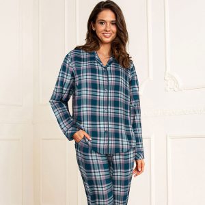 Lady Avenue Cotton Flannel Pyjamas, Farve: Petrol Orange, Størrelse: XS, Dame