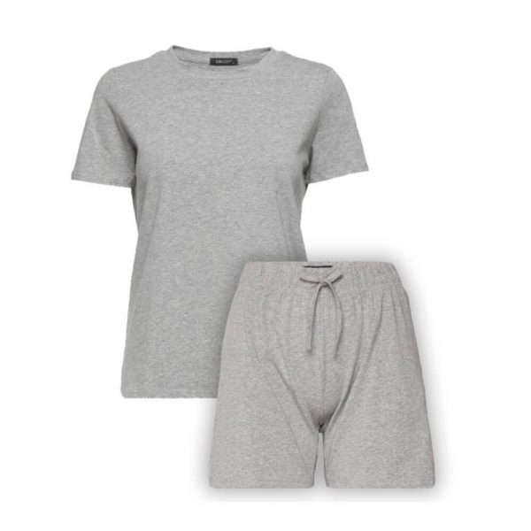 Decoy pyjamassæt med shorts og t-shirt, dame, lysegrå, str. small