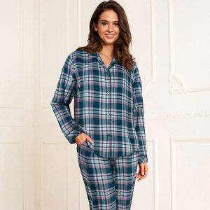 Lady Avenue Cotton Flannel Pyjamas -, Farve: Petrol Orange, Størrelse: XL, Dame