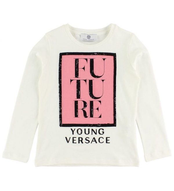 Young Versace Bluse - Hvid m. Rosa Print/Pailletter
