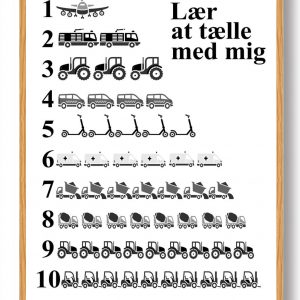 Lær at tælle biler - plakat (Størrelse: M - 30x40cm)
