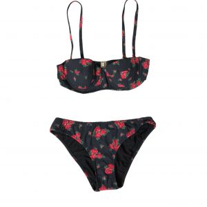 Dolce & Gabbana Black Red Roses Two Piece Swimwear Bikini