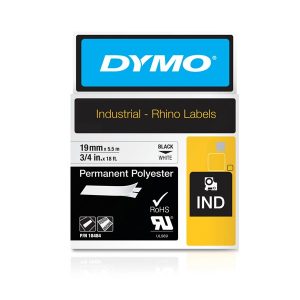DYMO Dymo Rhino permanent polyester 19mm x 5.5m - sort på hvid