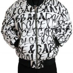 Dolce & Gabbana Hvid Logo Padded Full Zip Bomber Jakke & Frakke