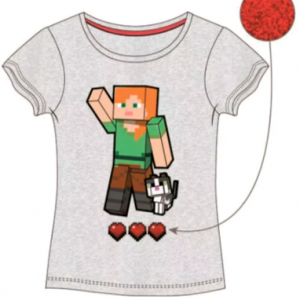 Minecraft grå t-shirt til piger med glitter (4-8 år)