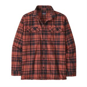 Patagonia Mens L/S Organic Cotton MW Fjord Flannel Shirt, Ice Caps / Burl Red