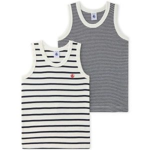 Petit Bateau Undertrøje 2-pak White/Navy Stripes - Str. 5 år/108 cm