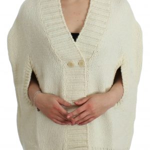 Costume National Elegant White Knitted Cape-Cardigan Hybrid