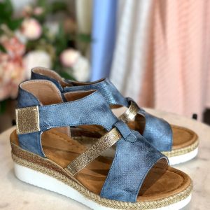 Athena Sandal med kilehæl - Blue 36