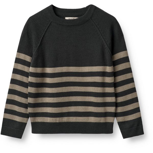 Benja Strik Pullover, Black Beige Stripe, Wheat