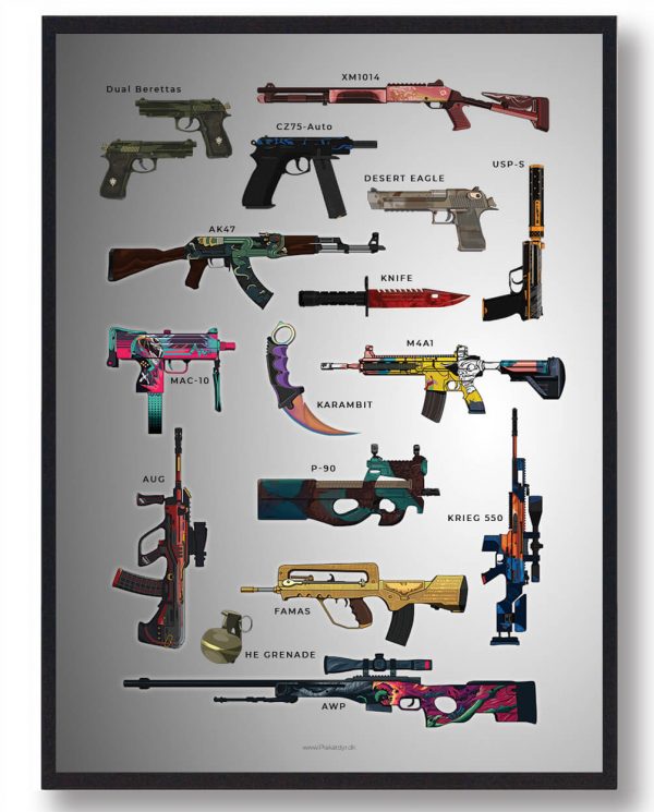 CSGO Weapons - gamerplakater (Størrelse: M - 30x40cm)