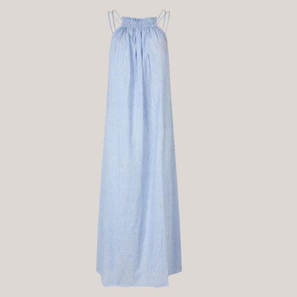 EmmelineLL maxi dress SL, lang sommer kjole med stropper i lyseblå strib