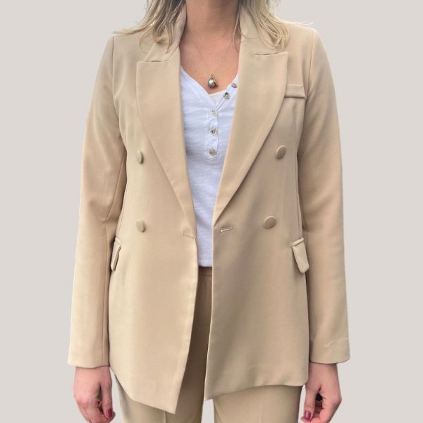 J9990012R jacket, dobbeltradet blazer i mørk beige