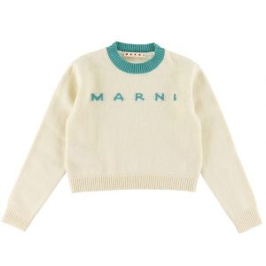 Marni Bluse - Uld - Cropped - Hvid/Turkis