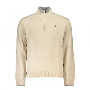 Napapijri Chic Beige Half-Zip Sweater with Contrast Embroidery