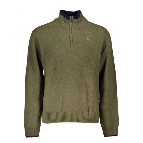 Napapijri Half-Zip Green Sweater with Embroidery Detail