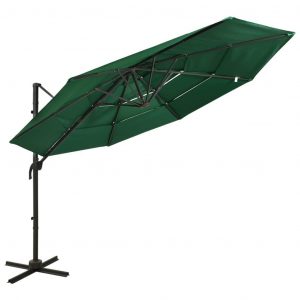 Parasol med aluminiumsstang i 4 niveauer 3x3 m grøn