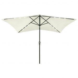 Parasol med stålstang og LED-lys 2x3 m sandfarvet