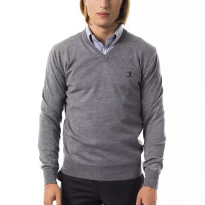 Uominitaliani Embroidered V-Neck Extrafine Merino Wool Sweater