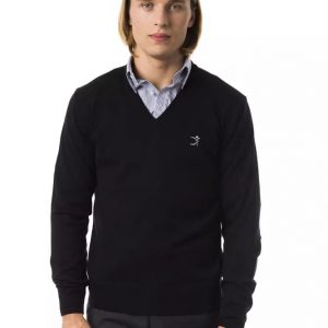 Uominitaliani Embroidered V-Neck Merino Wool Sweater