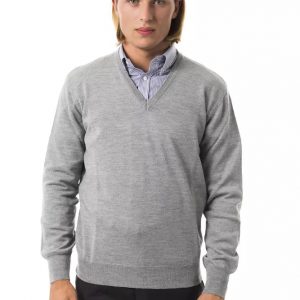 Uominitaliani Embroidered Wool V-Neck Sweater - Elegant Gray