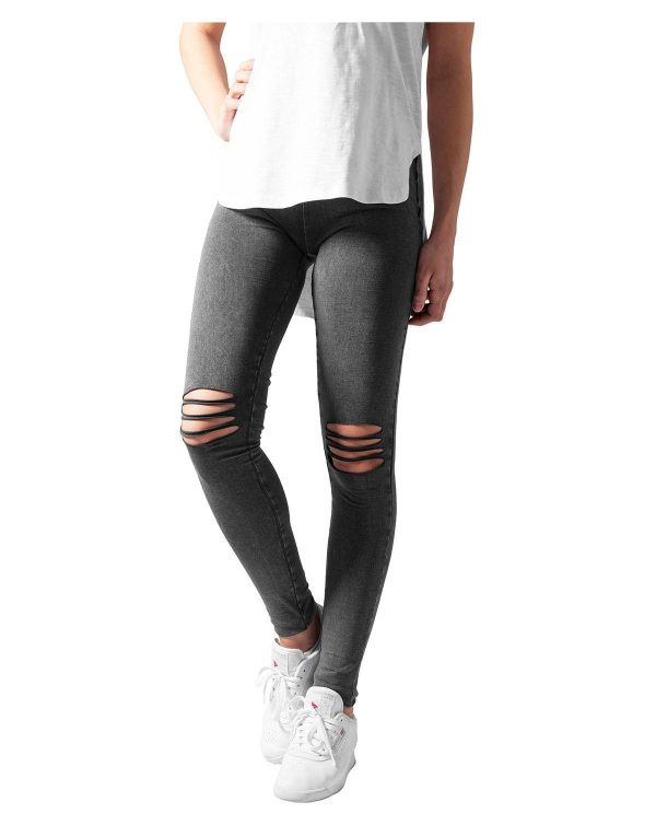 Urban Classics Ladies Cutted Knee Leggings Acid Black XS