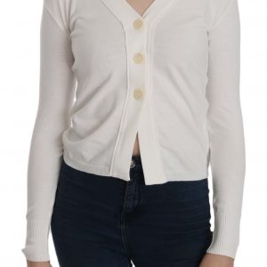 BYBLOS Elegant White V-Neck Cropped Cardigan Blouse