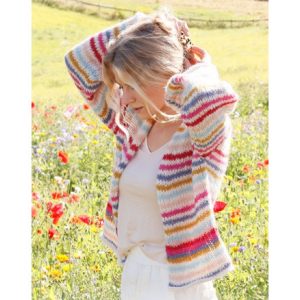 Candy Stripes Cardigan by DROPS Design - Cardigan Strikkeopskrift str. - X-Small