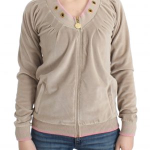 Cavalli Beige Zip Cardigan with Gold Tone Accents