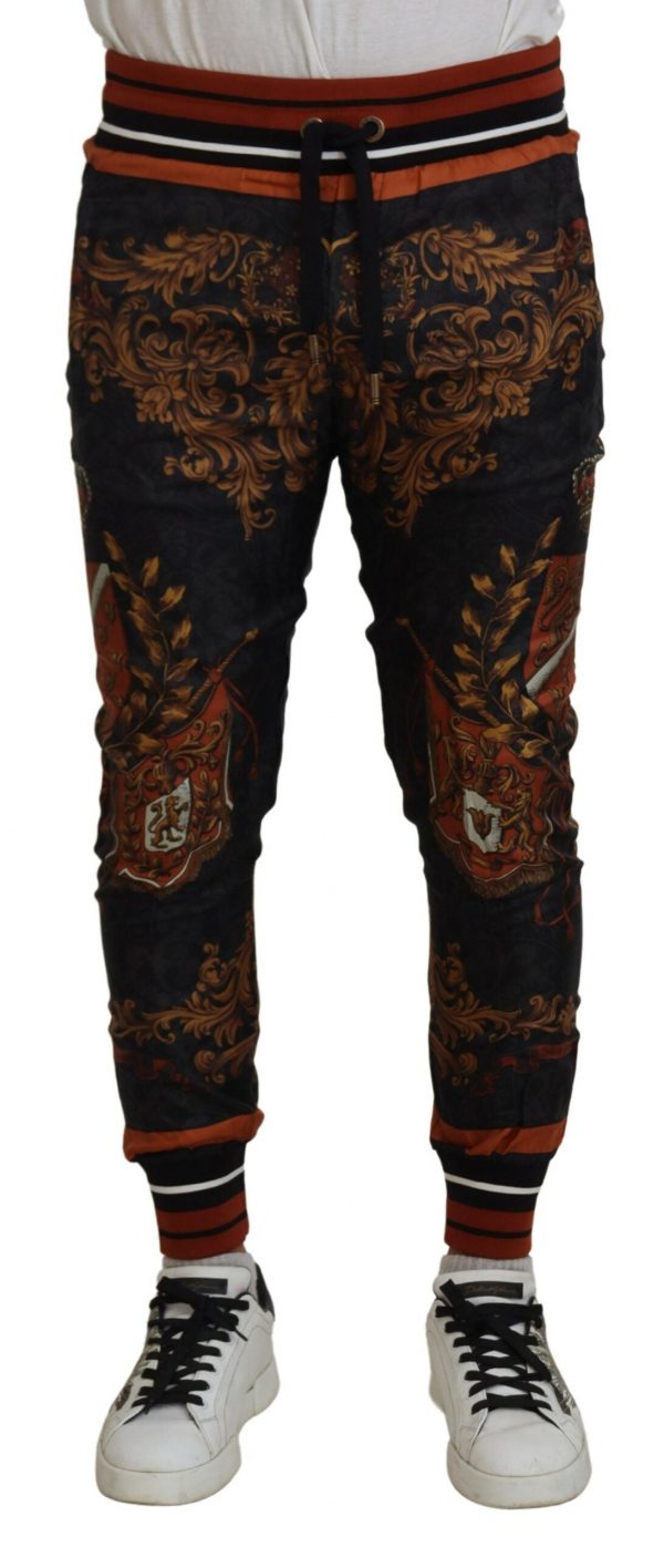 Dolce & Gabbana Grå Silke Baroque Crown Bukser & Jeans Sport Bukser & Jeans