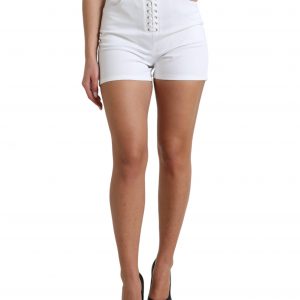 Dolce & Gabbana Hvid Front Lace High Waist Hot Bukser & Jeans Shorts