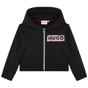 HUGO Cardigan - Cropped - Sort/Rosa m. Print