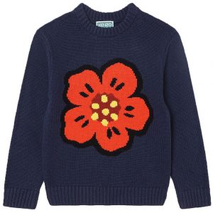 Kenzo Bluse - Strik - Navy/Orange m. Blomst