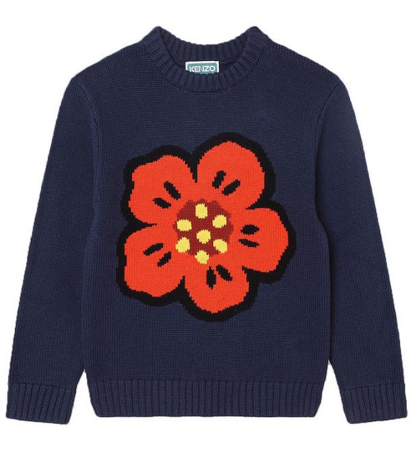 Kenzo Bluse - Strik - Navy/Orange m. Blomst