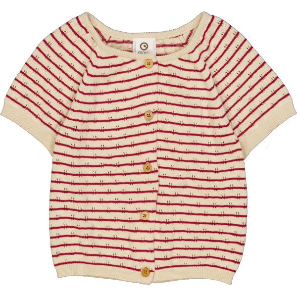 Knit Stripe Kortærmet Cardigan, Berry red, Müsli