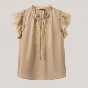 MMTea Emb Bluse, beige bluse med flæse kant