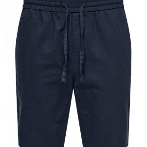 ONLY & SONS shorts i bomuld-hør blanding i navy til herre