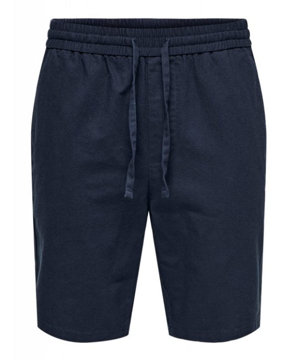 ONLY & SONS shorts i bomuld-hør blanding i navy til herre