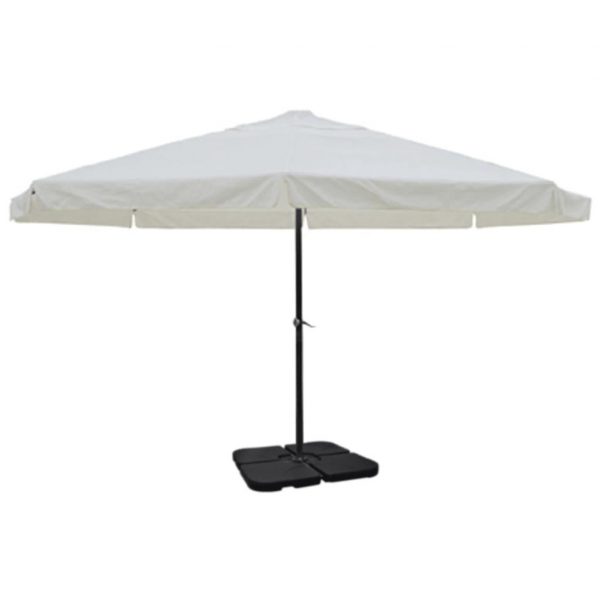 Parasol i aluminium med transportabel sokkel, hvid