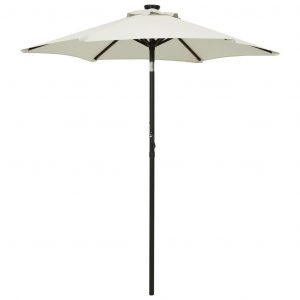 Parasol med LED-lys 200x211 cm aluminium sandfarvet