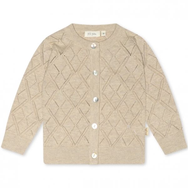 Petit Piao Cardigan Pointelle Check Pattern Champagne