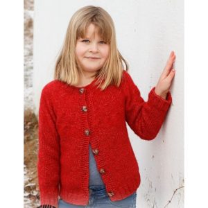 Red Hibiscus Jacket by DROPS Design - Cardigan Strikkeopskrift str. 3- - 3/4 år