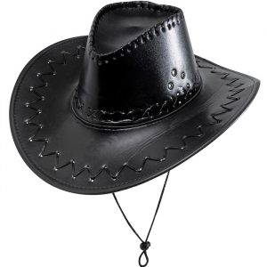 Sort cowboy hat med læderlook