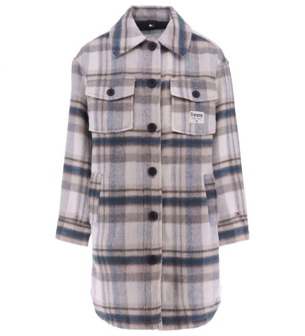 Tommy Hilfiger Jakke - Check Coat - Grey/Petrol Check